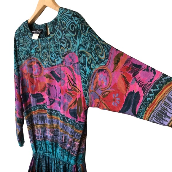 VTG Carole Little Vibrant Print Blouson Drop Waist Dress - Picture 11 of 15